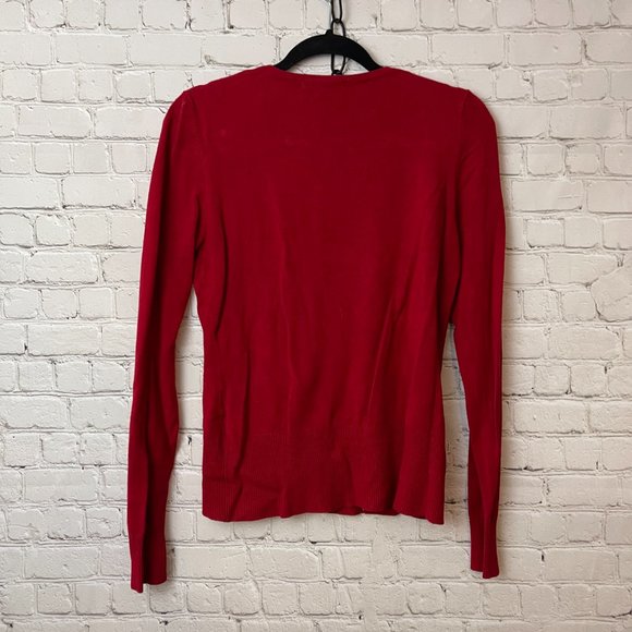 Red V-neck Cardigan Sweater H&M Basic Long Sleeve Wardrobe Staple sz 12 large - Picture 2 of 5